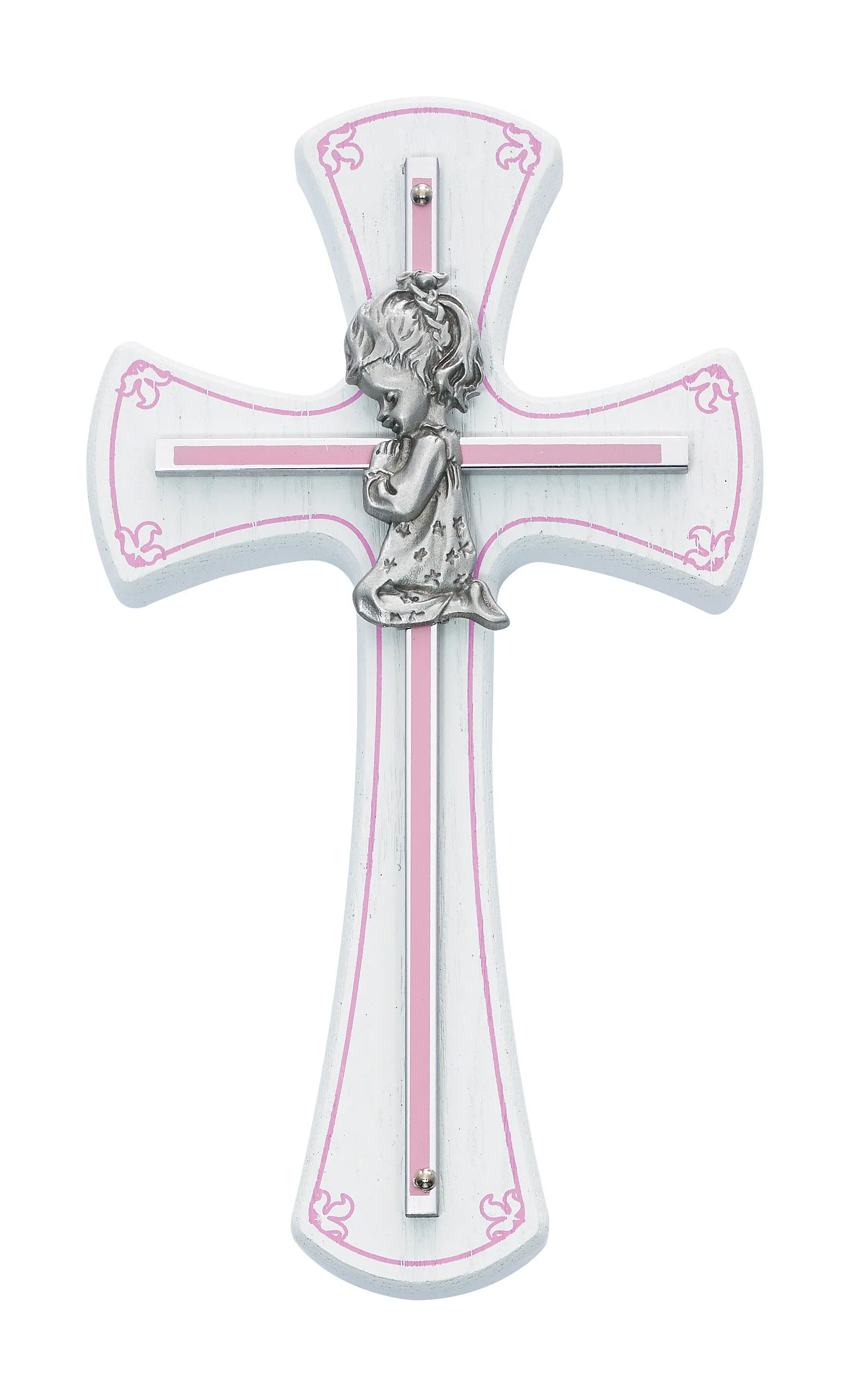 7in White and Pink Girl Praying Cross - 73-11