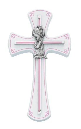 7in White and Pink Girl Praying Cross - 73-11