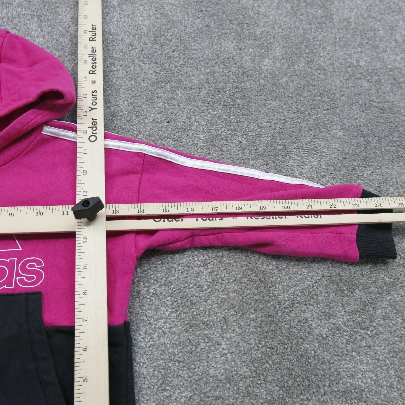 adidas Hoodie Girls Size ? Pink Black Solid Big Logo Short Sleeve Sweatshirt