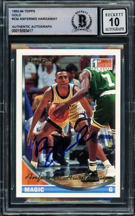 Anfernee Hardaway Autographed 1993-94 Topps Gold Rookie Card #334 Orlando Magic Auto Grade Gem Mint 10 Beckett BAS #15093417