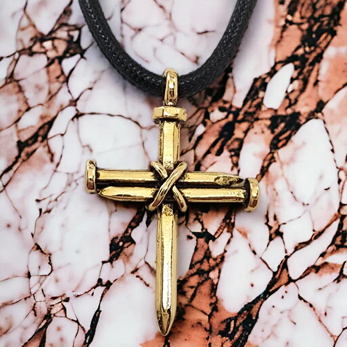 Antique Nail Cross Necklace In Gold