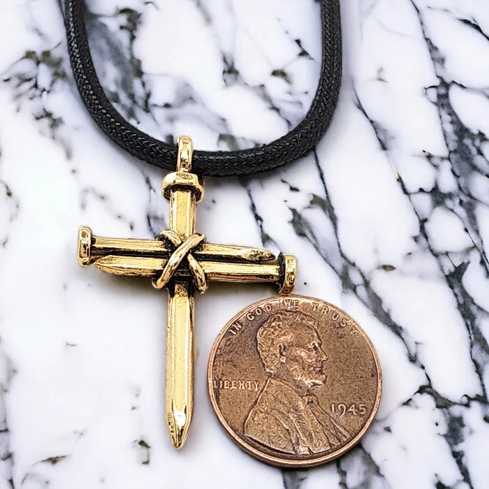 Antique Nail Cross Necklace In Gold