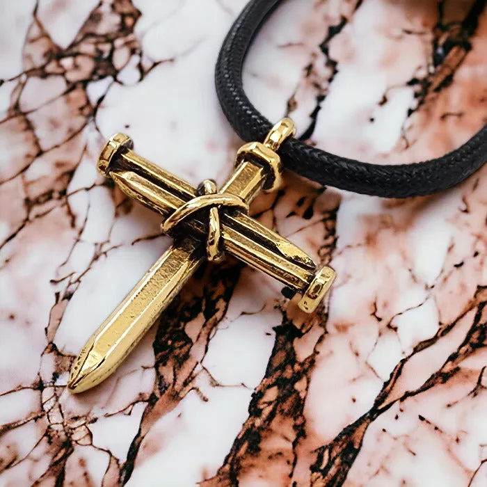 Antique Nail Cross Necklace In Gold