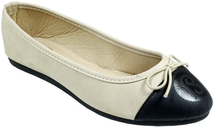 babe ladies ballerina shoes - beige/black toe Case of 18