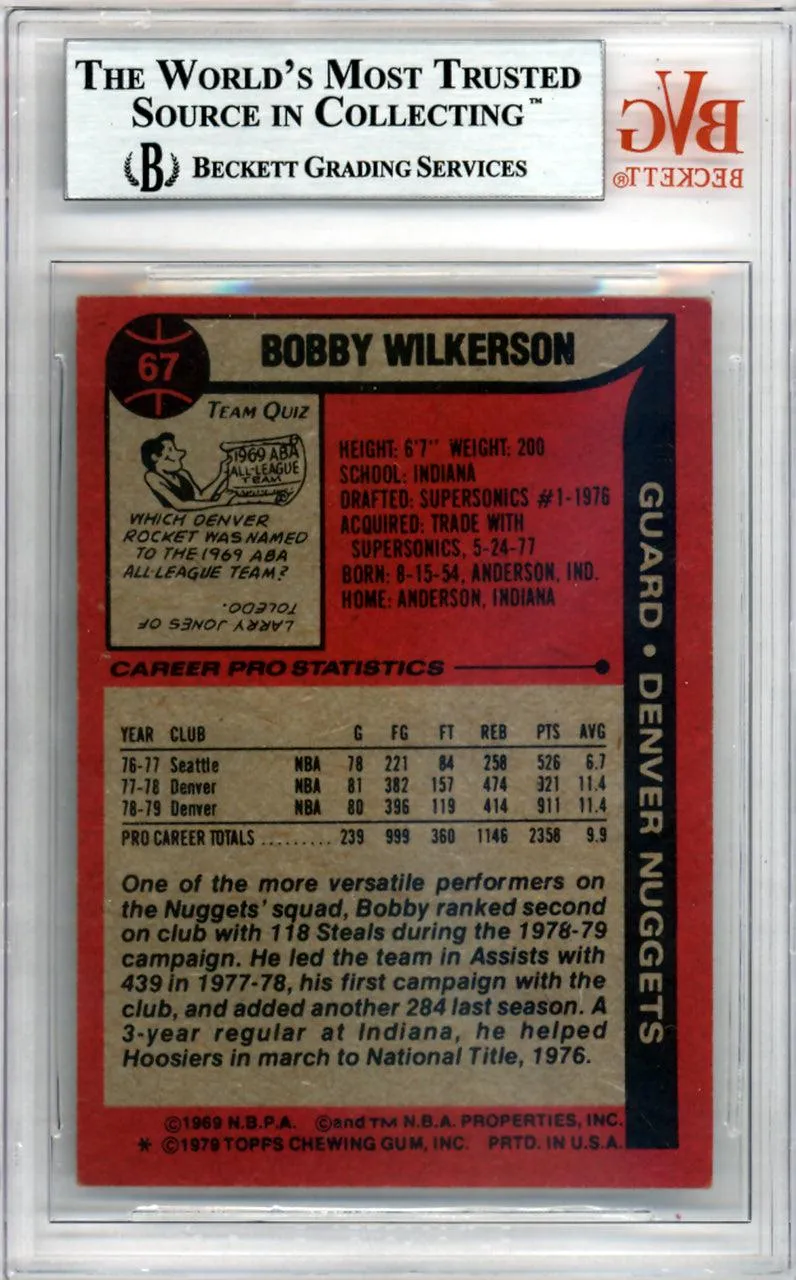 Bobby Wilkerson Autographed 1979 Topps Card #67 Denver Nuggets Beckett BAS #10009145