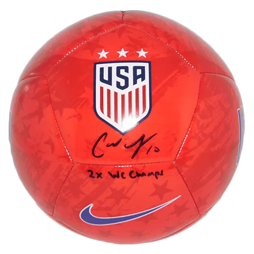 Carli Lloyd Autographed USA Red Soccer Ball Inscribed 2X WC Champs JSA