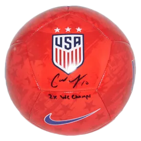 Carli Lloyd Autographed USA Red Soccer Ball Inscribed 2X WC Champs JSA