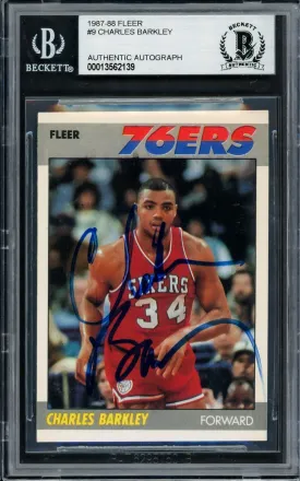 Charles Barkley Autographed 1987-88 Fleer Card #9 Philadelphia 76ers Vintage Signature Beckett BAS #13562139