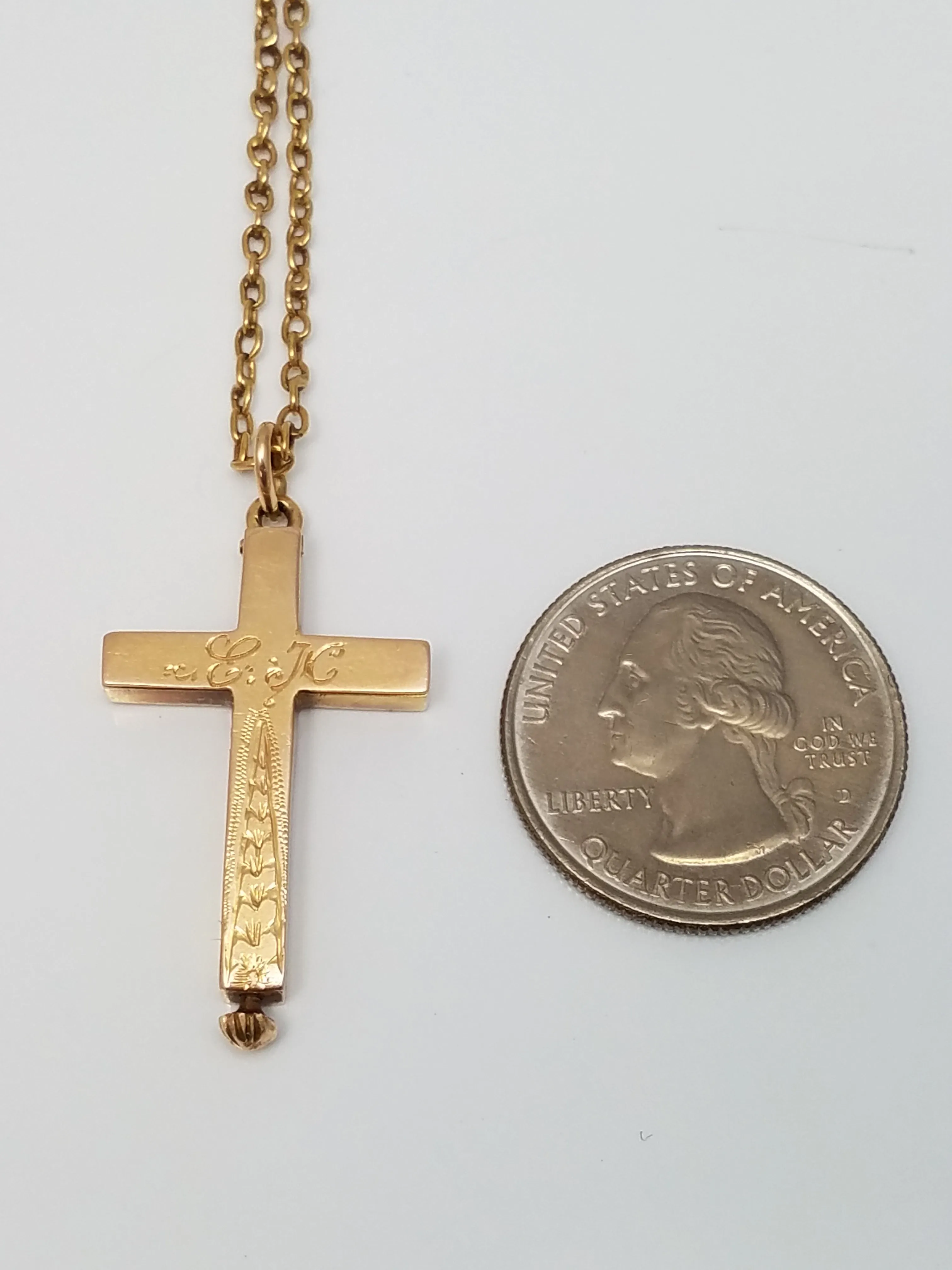 Cool Late 1800's Victorian 26" 16k & 18k Yellow Gold Mourning Cross Pendant Necklace