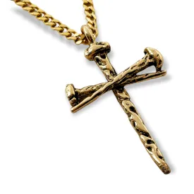 Cross Nail Gold Finish Pendant Gold Chain Necklace