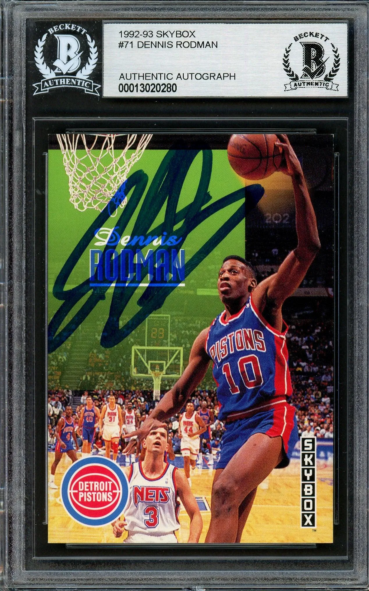 Dennis Rodman Autographed 1992-93 Skybox Card #71 Detroit Pistons Beckett BAS #13020280