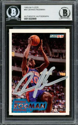 Dennis Rodman Autographed 1993-94 Fleer Card #64 Detroit Pistons Beckett BAS Stock #195126