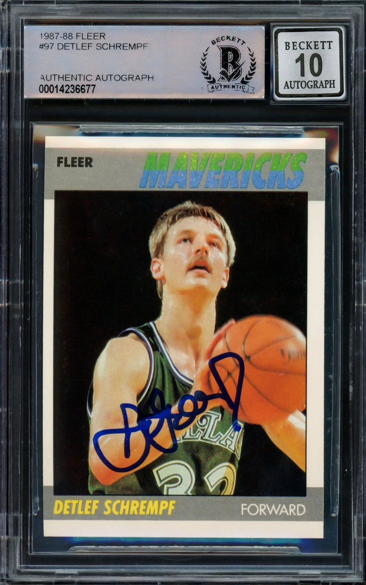 Detlef Schrempf Autographed 1987 Fleer Rookie Card #97 Dallas Mavericks Auto Grade Gem Mint 10 Beckett BAS Stock #206119