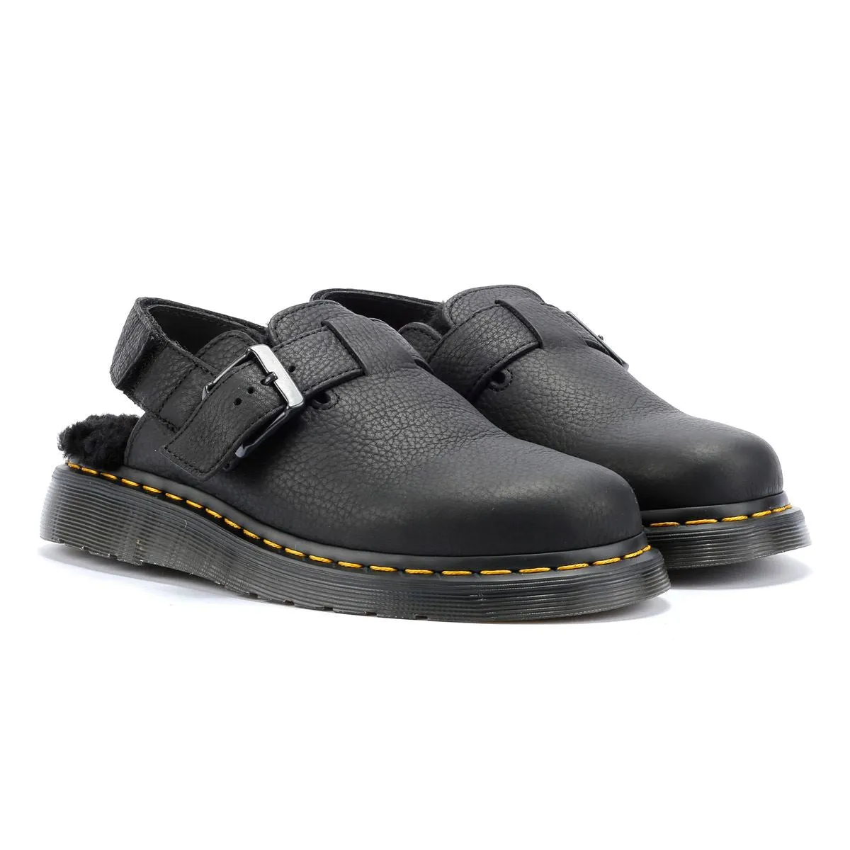 Dr. Martens Jorge II Fur Lined Leather Black Sandals