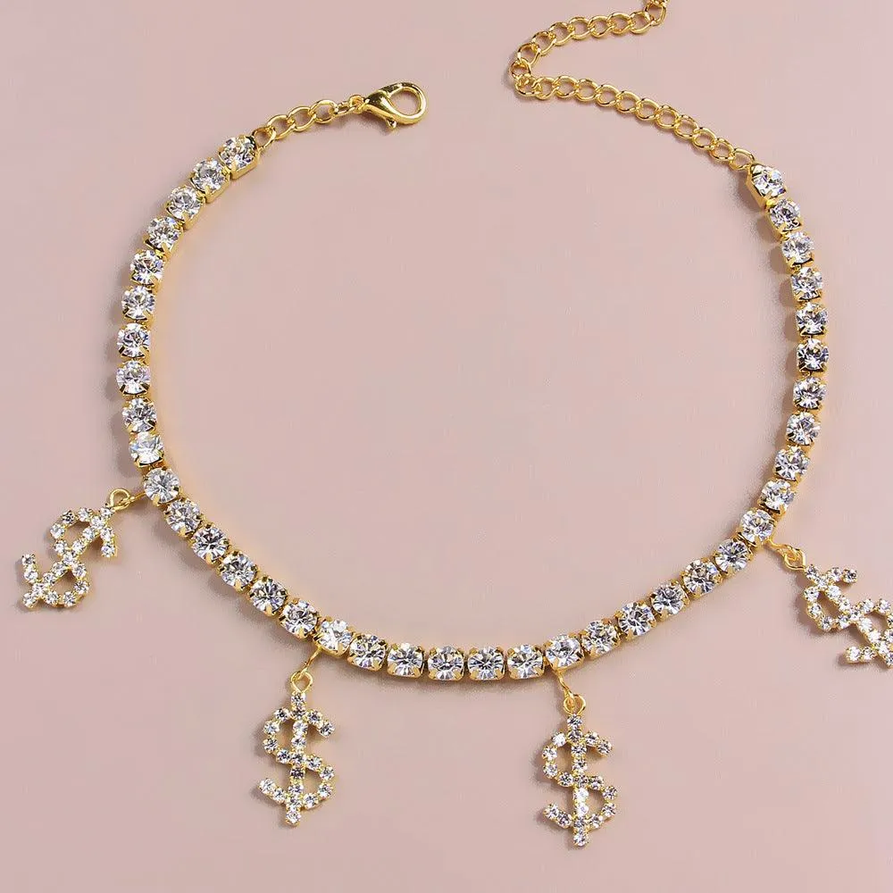 F6.Dollar Sign Creative Pendant Anklet