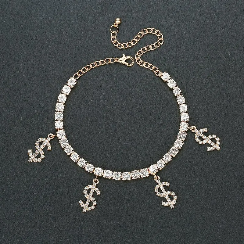 F6.Dollar Sign Creative Pendant Anklet