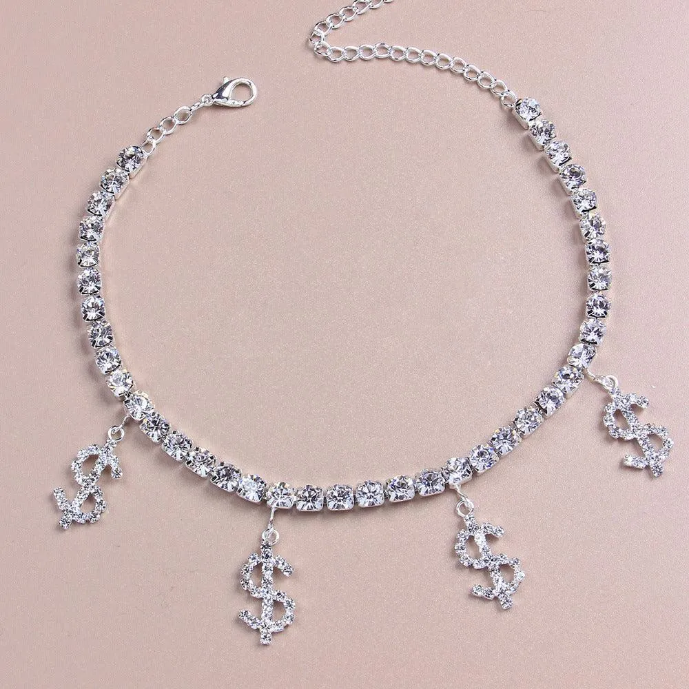 F6.Dollar Sign Creative Pendant Anklet