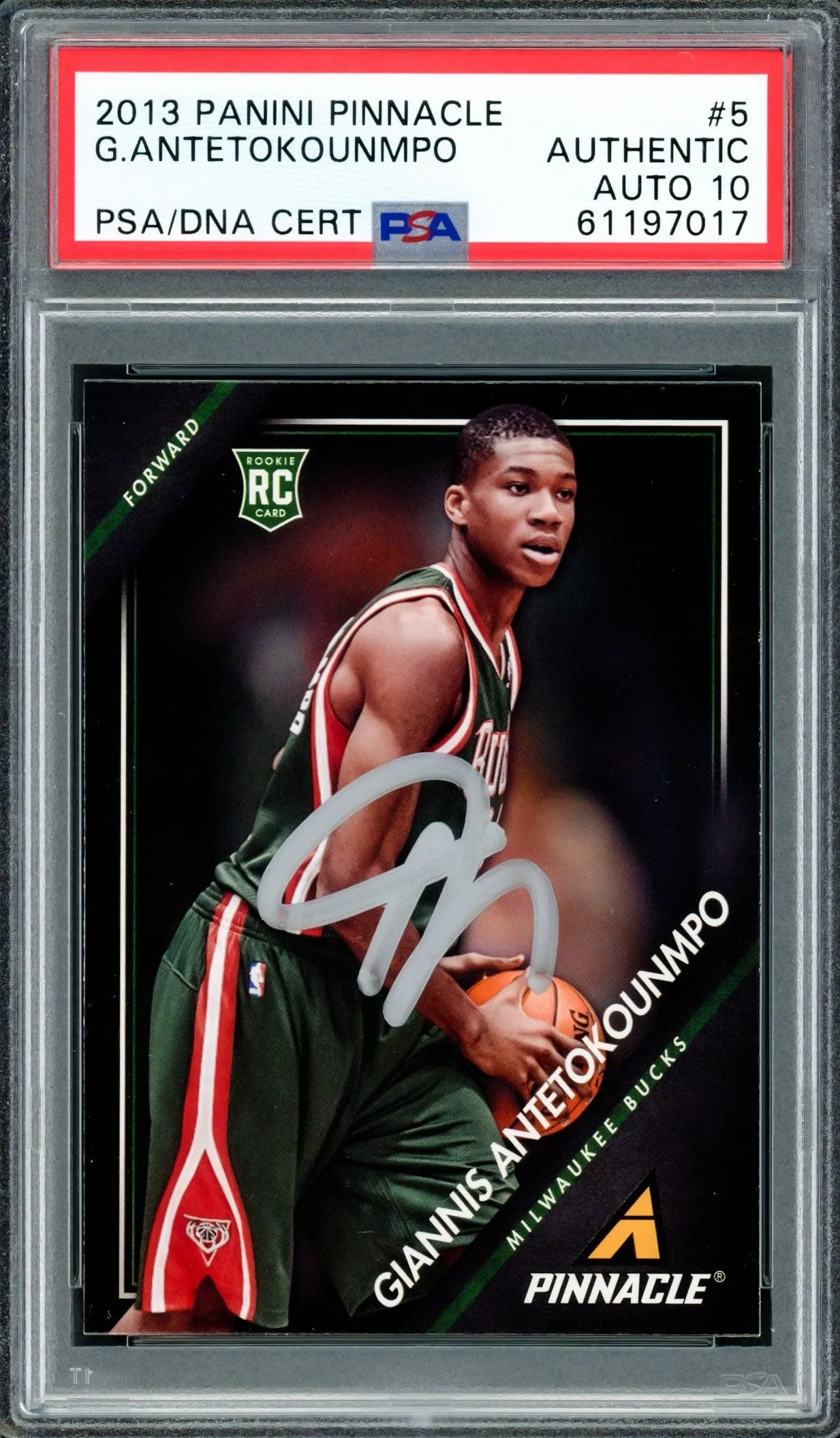 Giannis Antetokounmpo Autographed 2013 Panini Pinnacle Rookie Card #5 Milwaukee Bucks Auto Grade Gem Mint 10 PSA/DNA #61197017