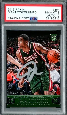 Giannis Antetokounmpo Autographed 2013 Panini Rookie Card #194 Milwaukee Bucks PSA 8 Auto Grade Gem Mint 10 PSA/DNA #61196837