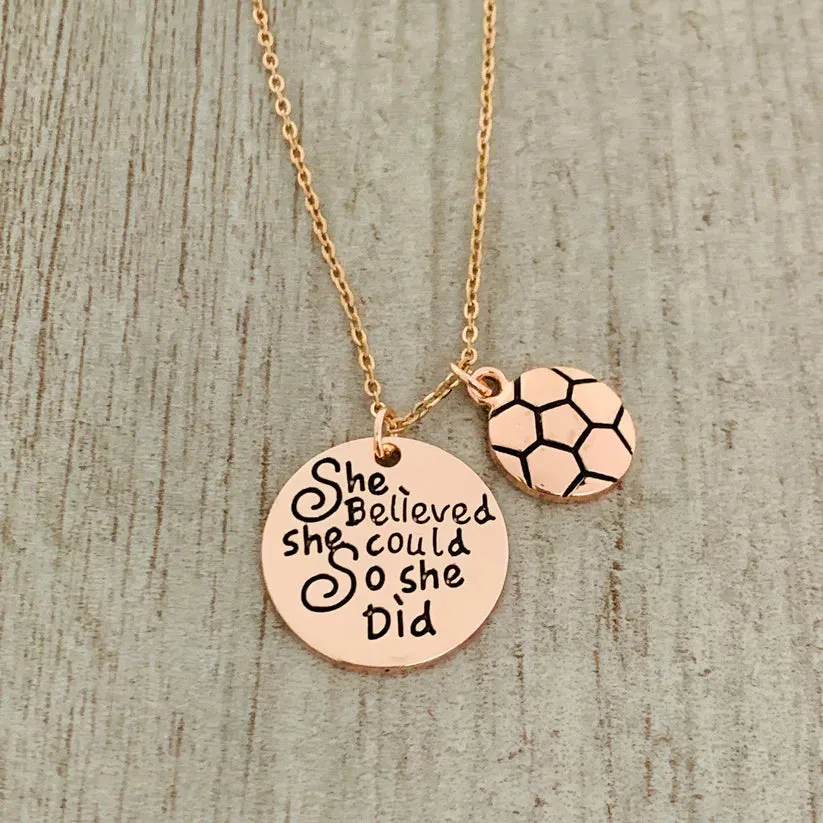 Girls Soccer She Believed She Could So She Did Necklace