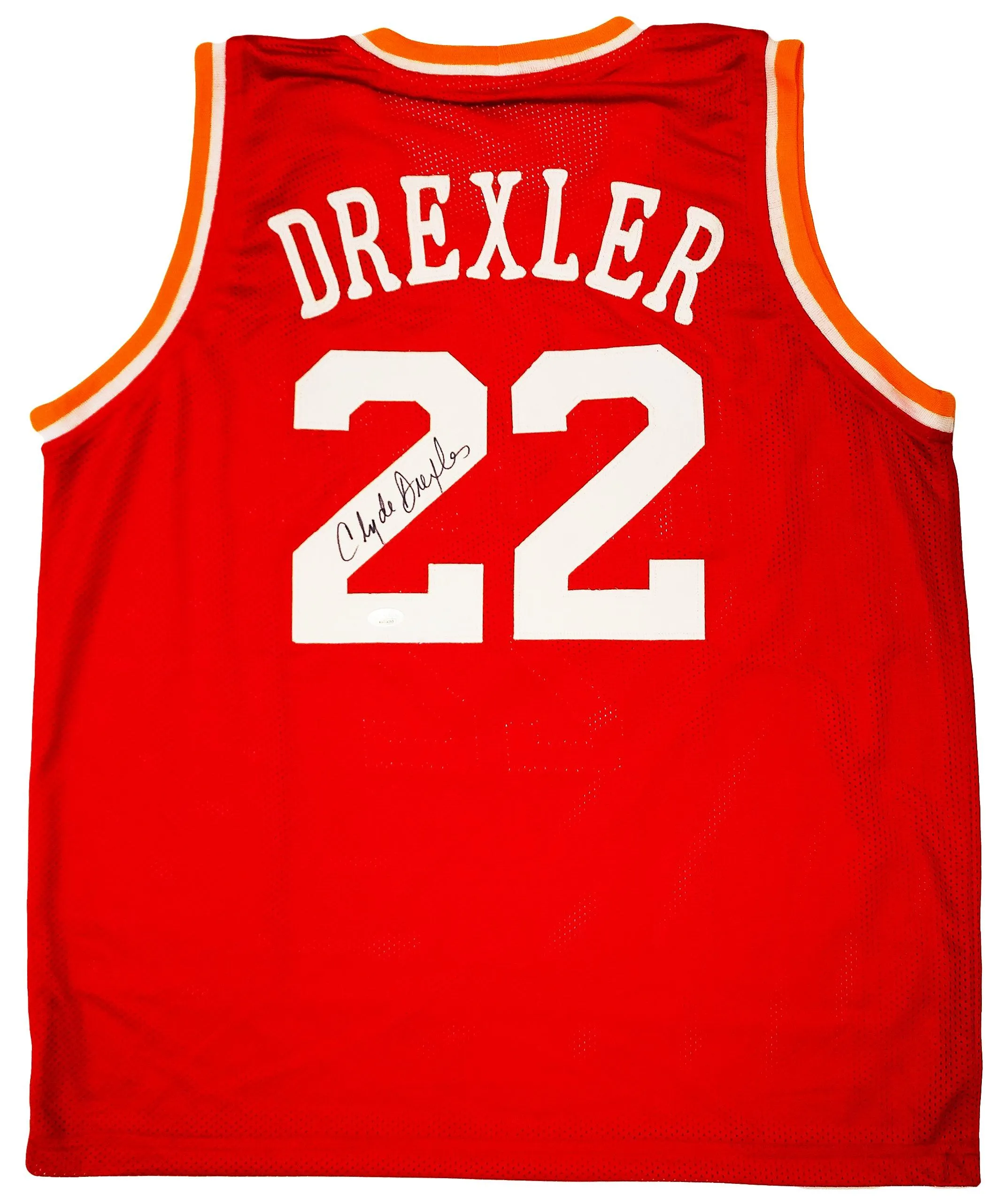 Houston Rockets Clyde Drexler Autographed Red Jersey The Glide JSA Stock #202350