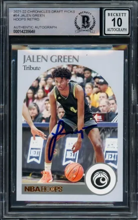 Jalen Green Autographed 2021-22 Hoops Tribute Rookie Card #54 Houston Rockets Auto Grade Gem Mint 10 Beckett BAS #14235648