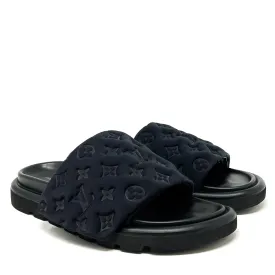 Louis Vuitton Pool Pillow Black Monogram Nylon Velcro Flat Slide Sandals 41 UK 8