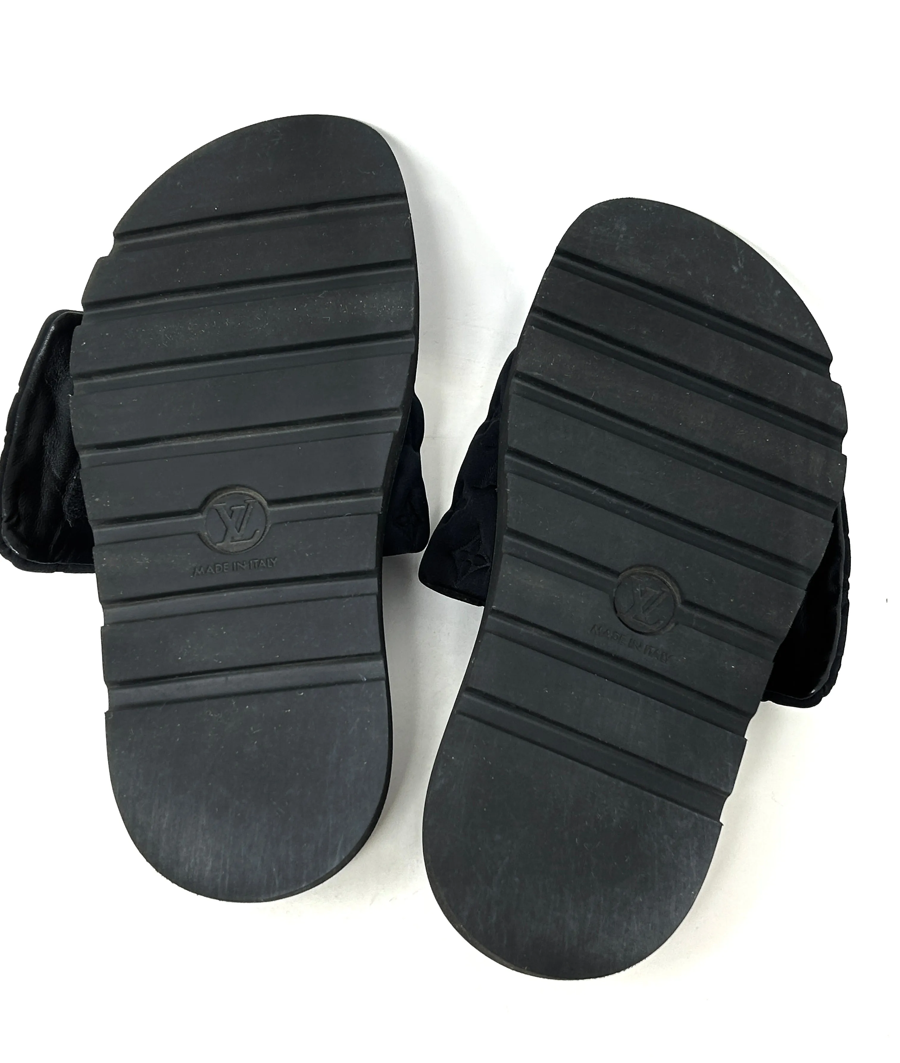 Louis Vuitton Pool Pillow Black Monogram Nylon Velcro Flat Slide Sandals 41 UK 8