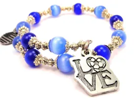 Love With Soccer Ball Cat's Eye Beaded Wrap Bracelet