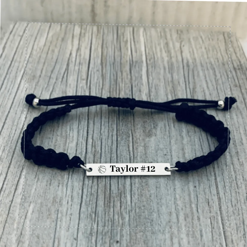 Personalized Engraved Basketball Bar Rope Bracelet