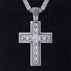 Princess Cut Cross Pendant White Gold Plated