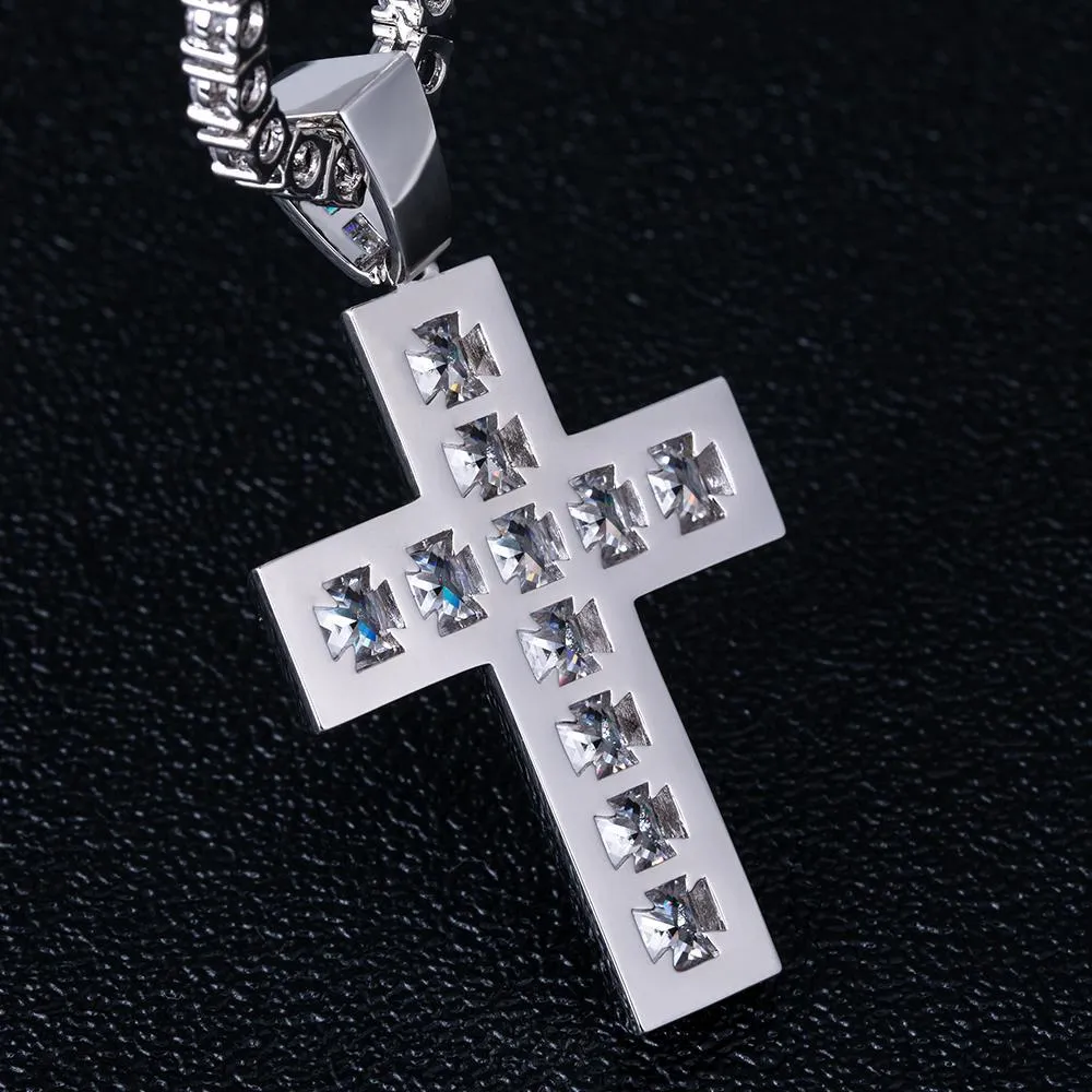 Princess Cut Cross Pendant White Gold Plated