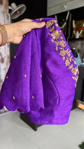 Purple silk V neck hand worked blouse