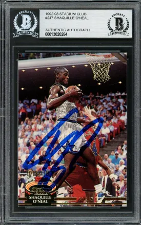 Shaquille Shaq O'Neal Autographed 1992-93 Stadium Club Rookie Card #247 Orlando Magic Beckett BAS #13020284