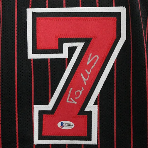 Toni Kukoc Autographed Basketball Jersey Black Pinstripe w/ STATS! (Beckett)