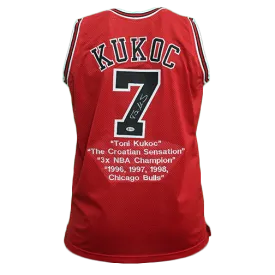 Toni Kukoc Autographed Basketball Jersey Red w/ STATS! (JSA)