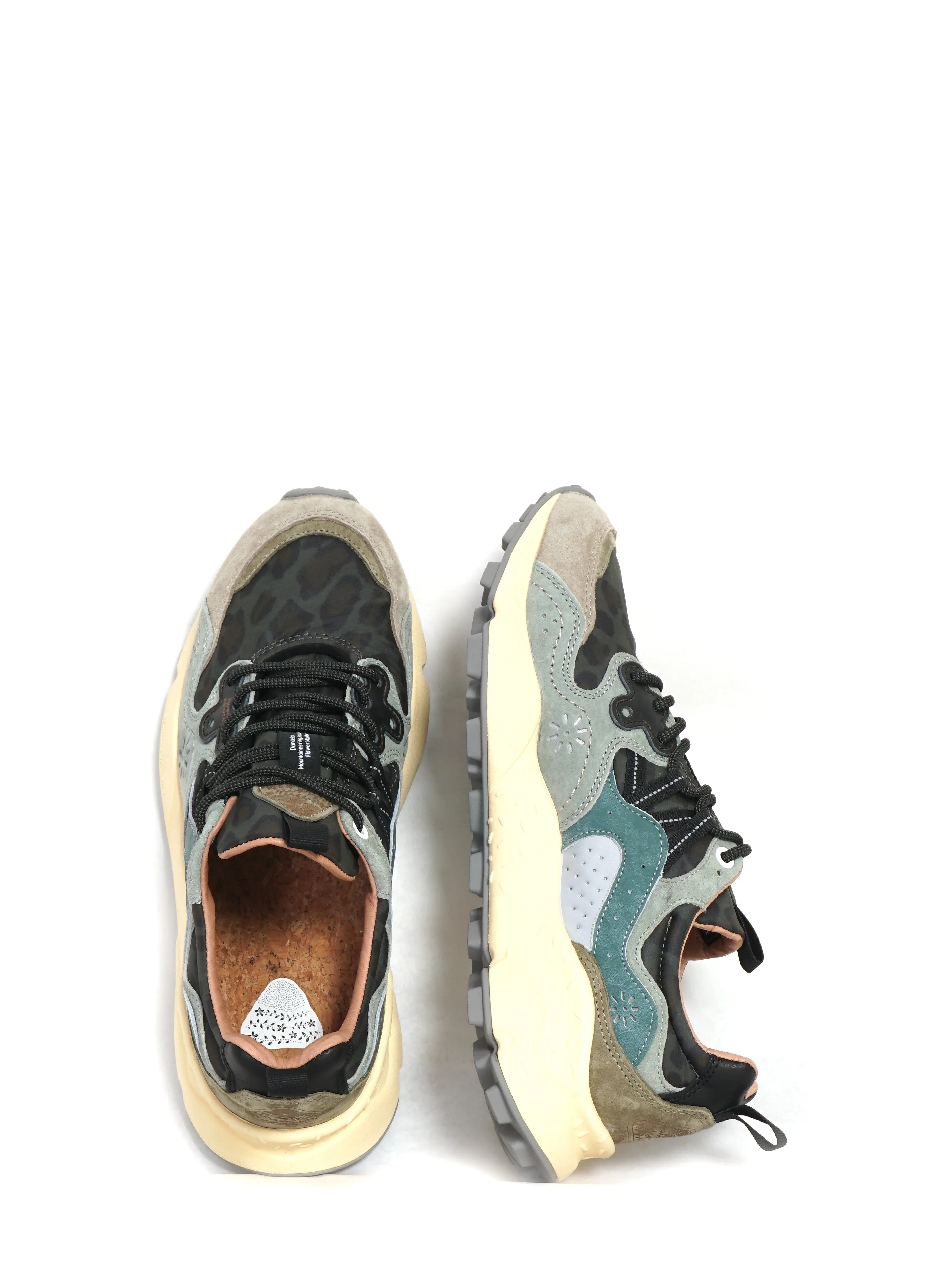 YAMANO 3 | Suede/Nylon Animal Print Sneaker | Anthracite Green